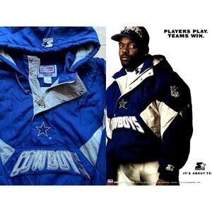 Dallas Cowboys 90s STARTER puffer EMMITT Jacket 1/2 XL blue silver NFL vintage